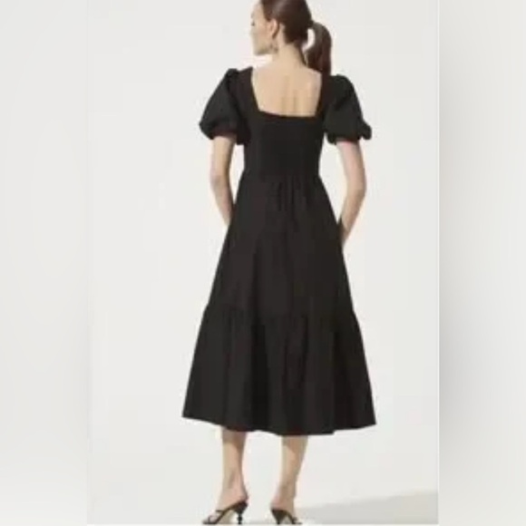 NWOT ASTR THE LABEL Revolve Tiered Poplin Puff sleeve Midi Dress Black Sz M - Picture 5 of 9